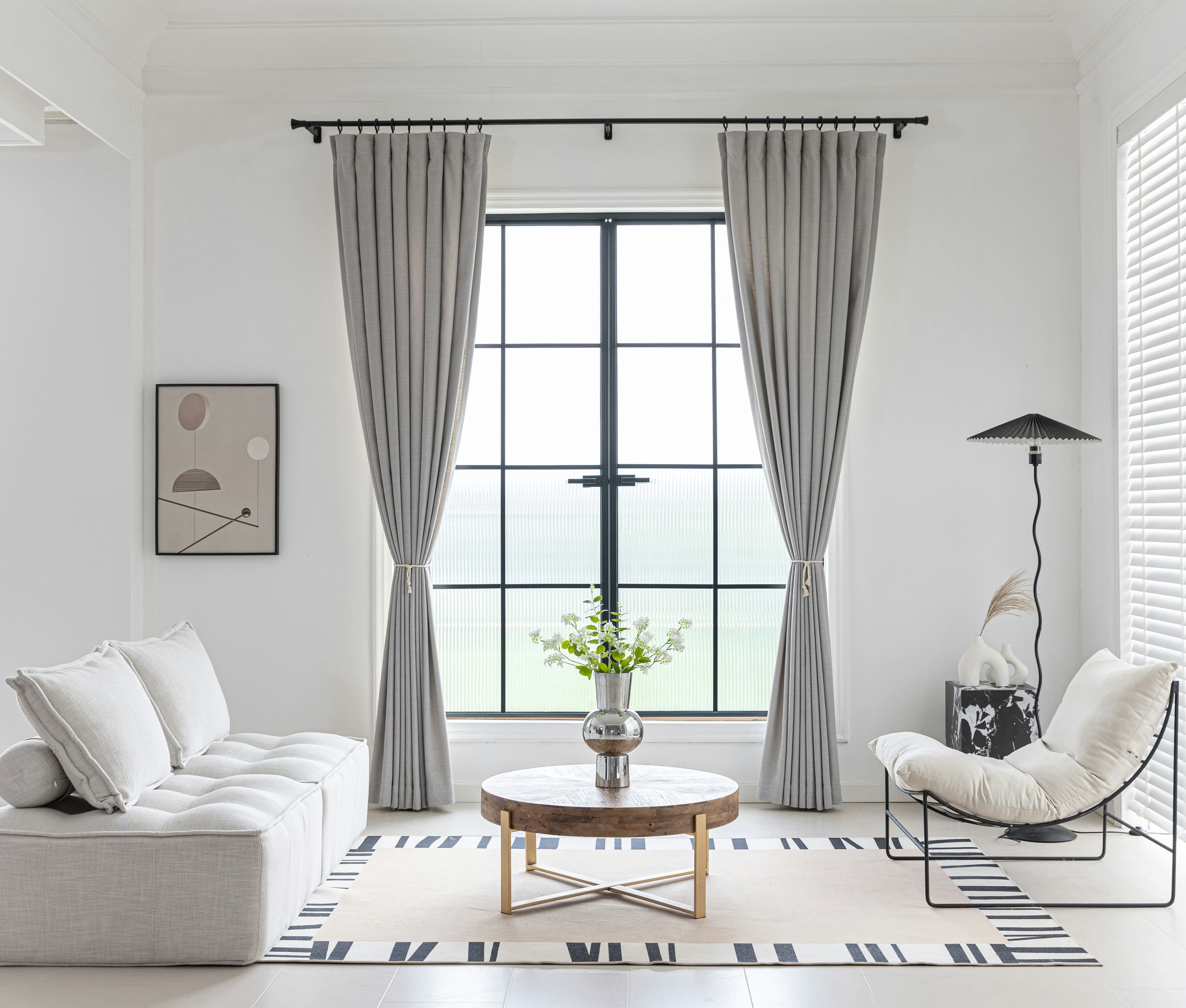 Warm interior with modern curtains