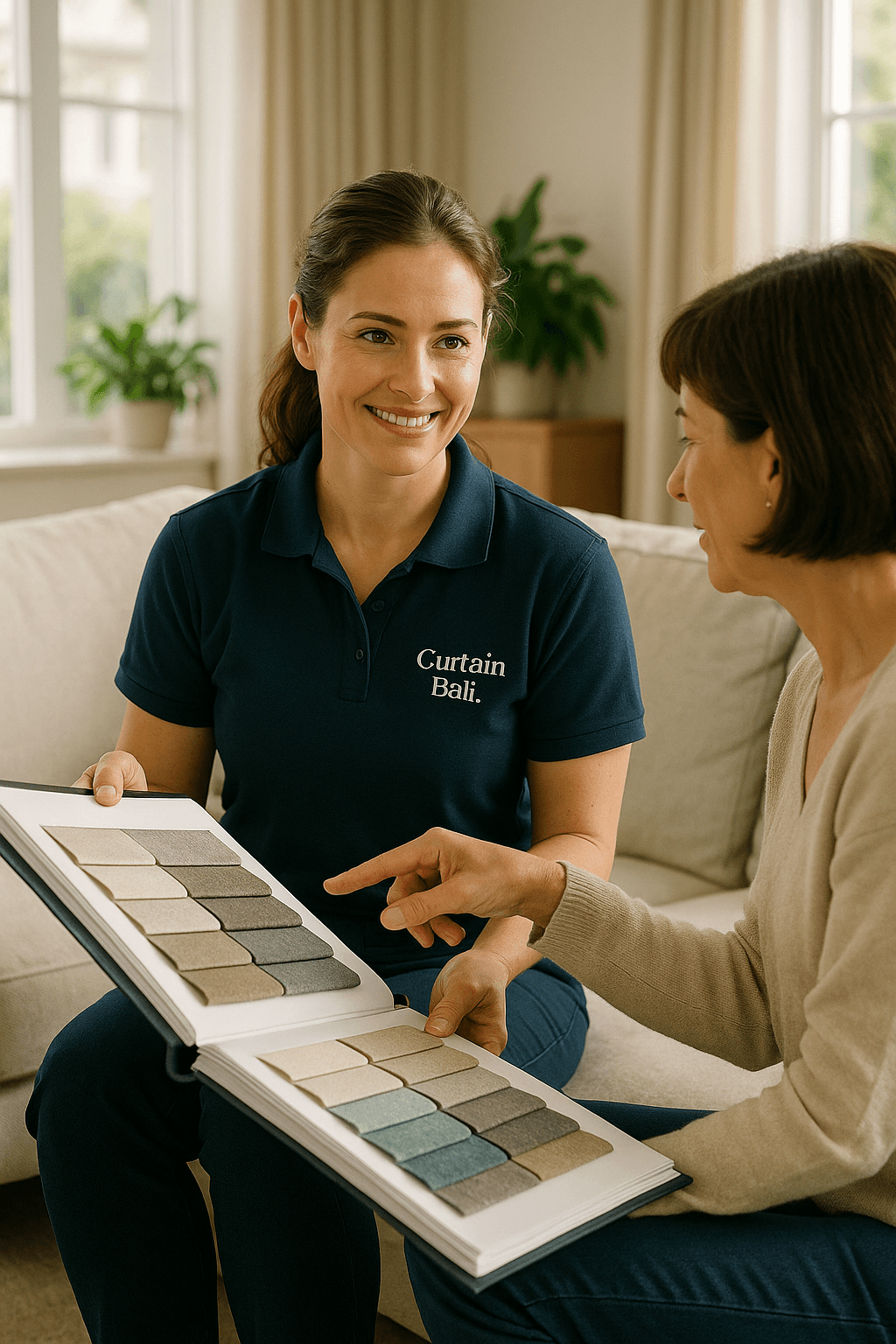 Consultation at home with fabric samples