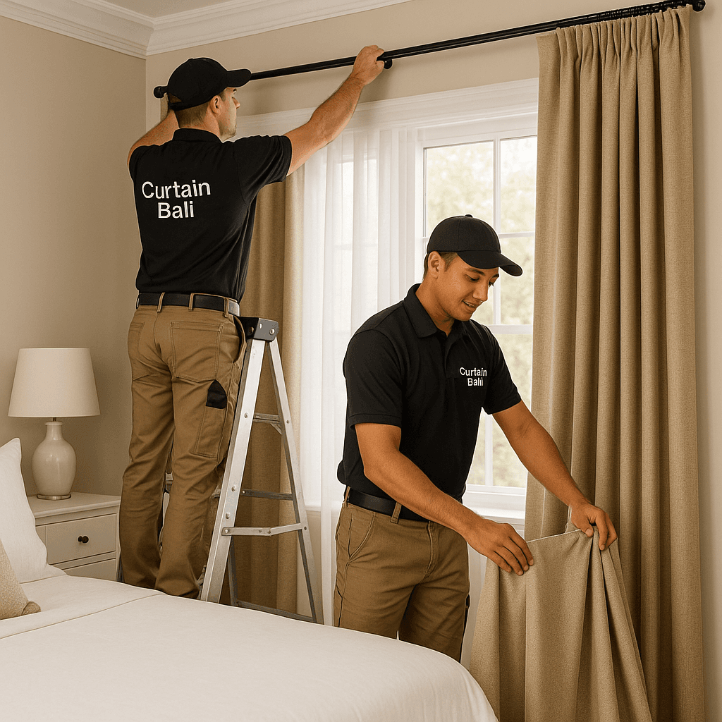 Curtains installed in an elegant bedroom